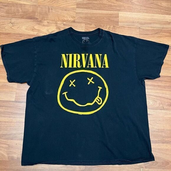 Nirvana Mens Smiley Face Logo Classic Short Sleeve T-Shirt Black 2XL - Picture 4 of 8